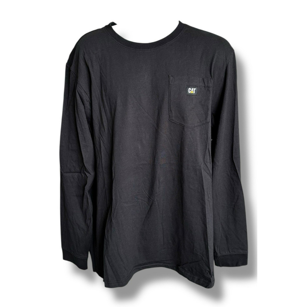 CAT Caterpillar Workwear Long Sleeve Crewneck Pocket T Shirt Black Men's XL Tee